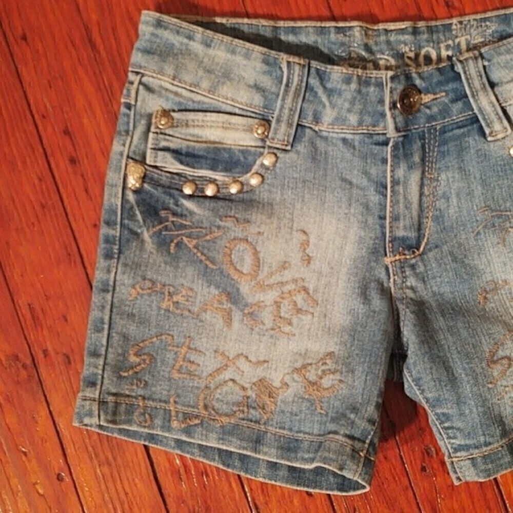 M-Soft Jeans Embroidered Denim Shorts Sz 27 - Picture 5 of 14